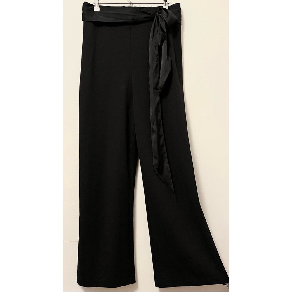 Adrianna Papell • 16 • Crepe Satin Bow Belt Wide Leg Trouser Palazzo Pants